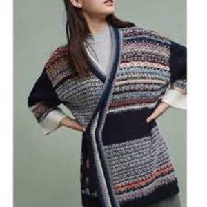 Anthropologie Sleeping On Snow Kimono Fair Isle Wrap Cardigan Sweater, Size L